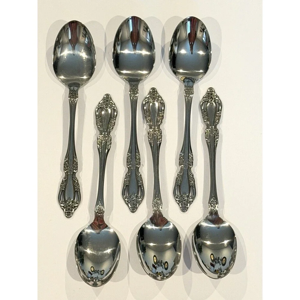 6 Oneida Raphael Stainless Soup Spoons Tablespoons Distinction Deluxe Flatware